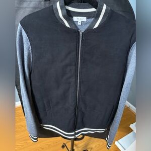 Reiss Suede Wool Zip Up Varsity Bomber Jacket